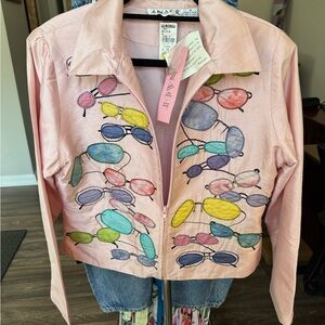 Anage 100% Silk Pink Multicolor Sunglasses Blazer Vintage NWT